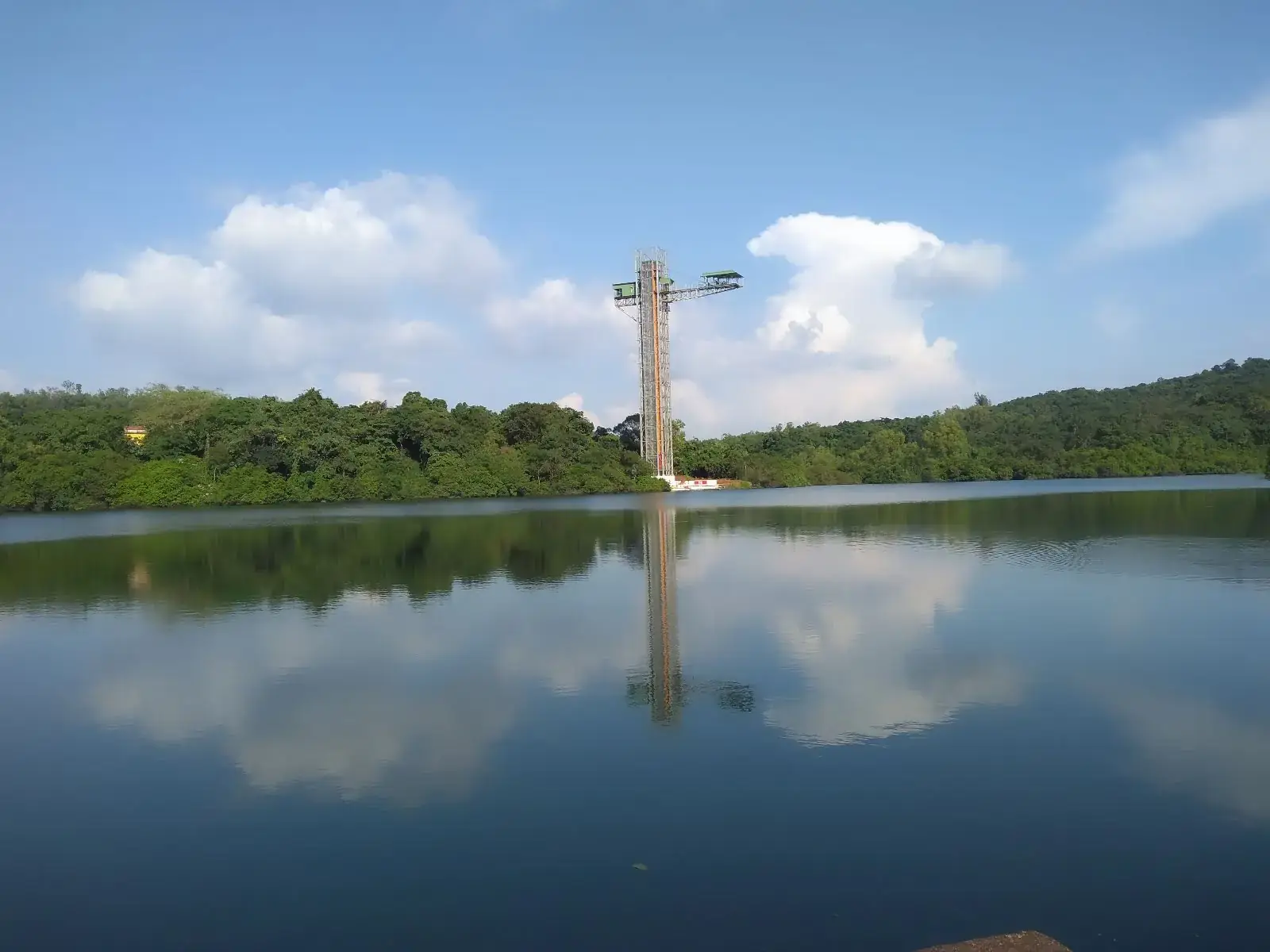 The bungee tower over Mayem Lake in north Goa