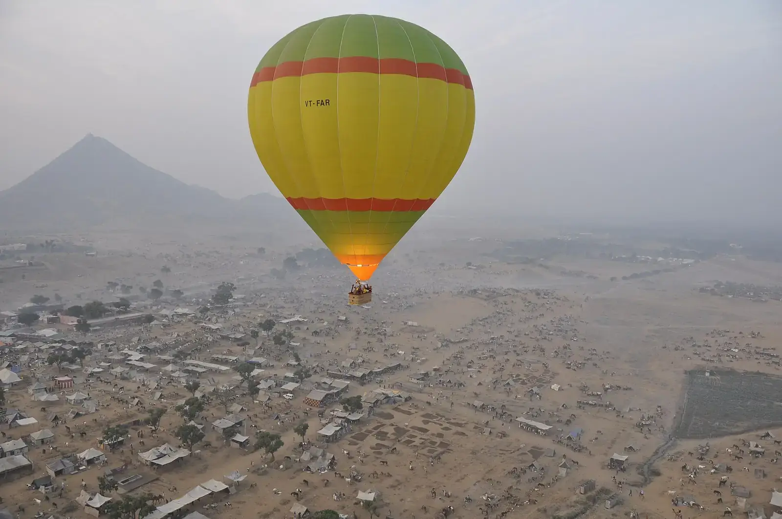 A hot air balloon over Pushkar, Rajasthan