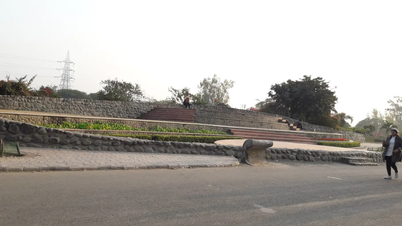 The stone-terraced walkway and steps of the Garden of Silence area near the Sukhna Choe dam, a quieter detour off the main promenade