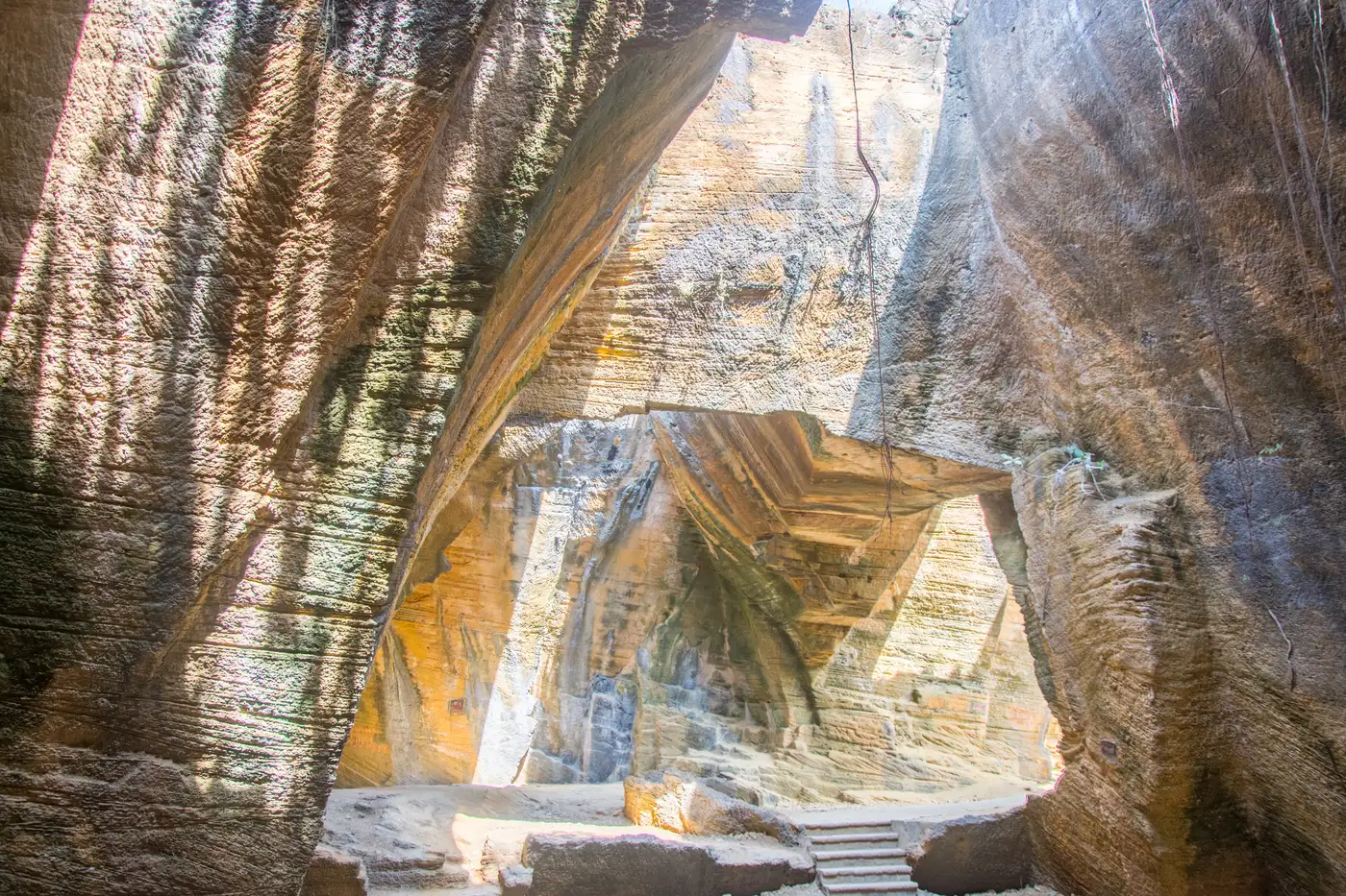 Sunlit sandstone formations in the Naida Caves near Diu