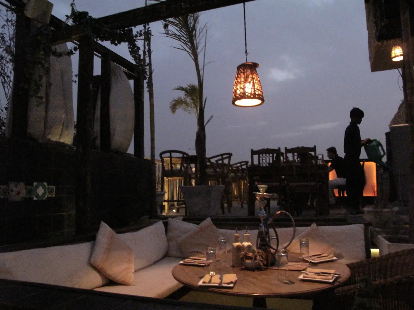 A restaurant terrace in the narrow lanes of Hauz Khas Village, Delhi's boutique and café neighbourhood