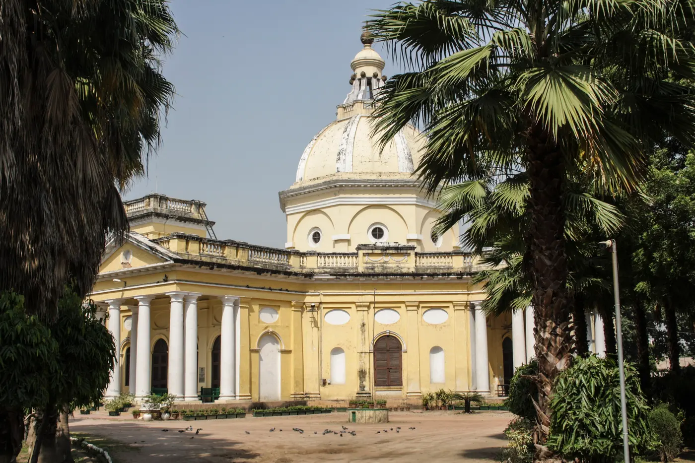 The cream-coloured domed exterior and colonnaded portico of St. James' Church near Kashmere Gate, Delhi's oldest surviving church