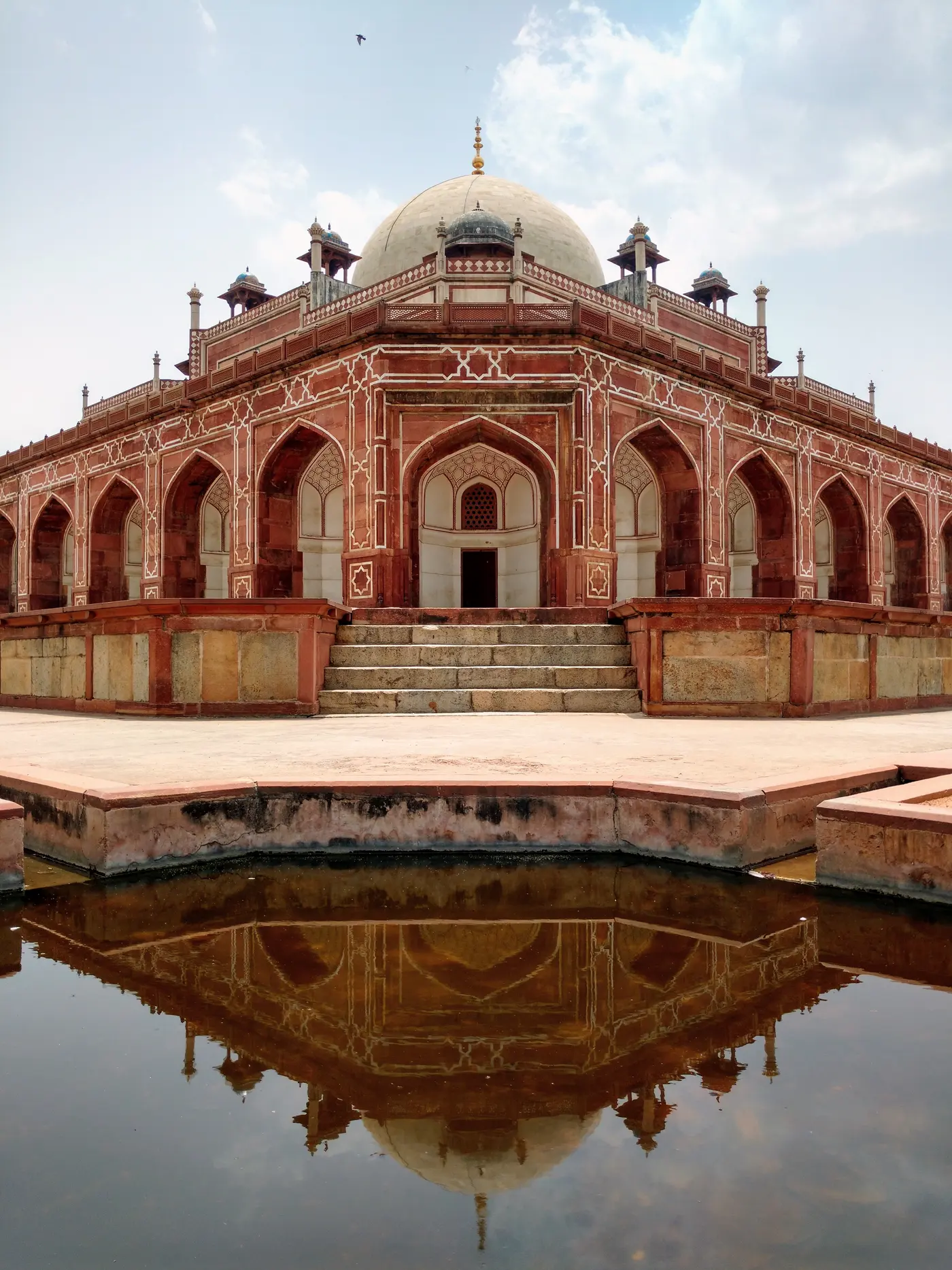 Humayun's Tomb, the Mughal garden-tomb of red sandstone and white marble near Nizamuddin, Delhi