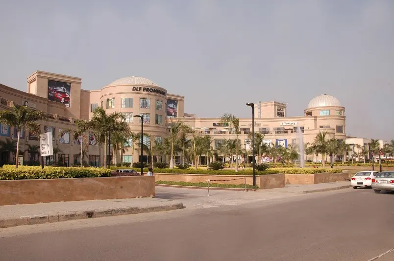 Exterior view of DLF Promenade mall on Nelson Mandela Road in Vasant Kunj, Delhi