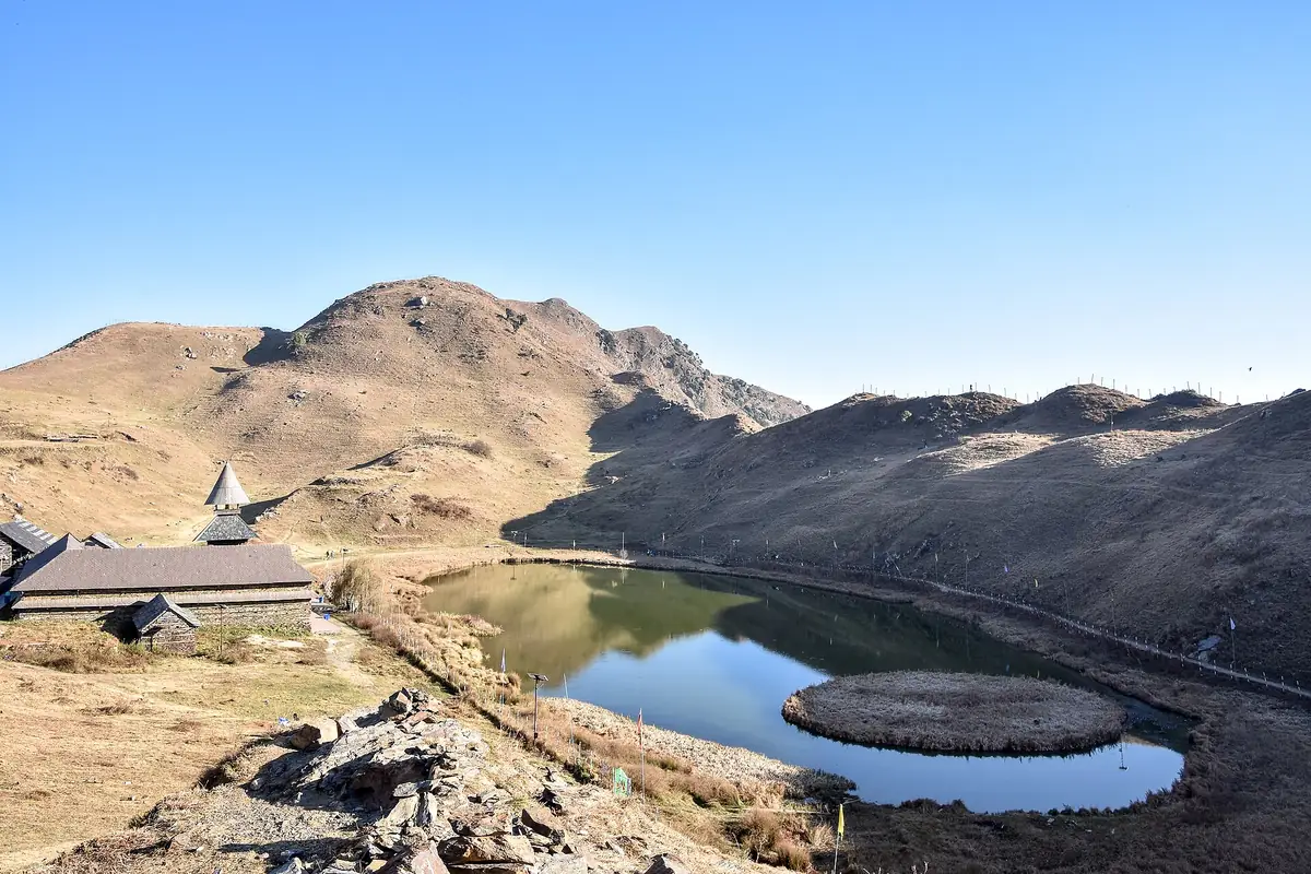 Prashar Lake in its grassy bowl