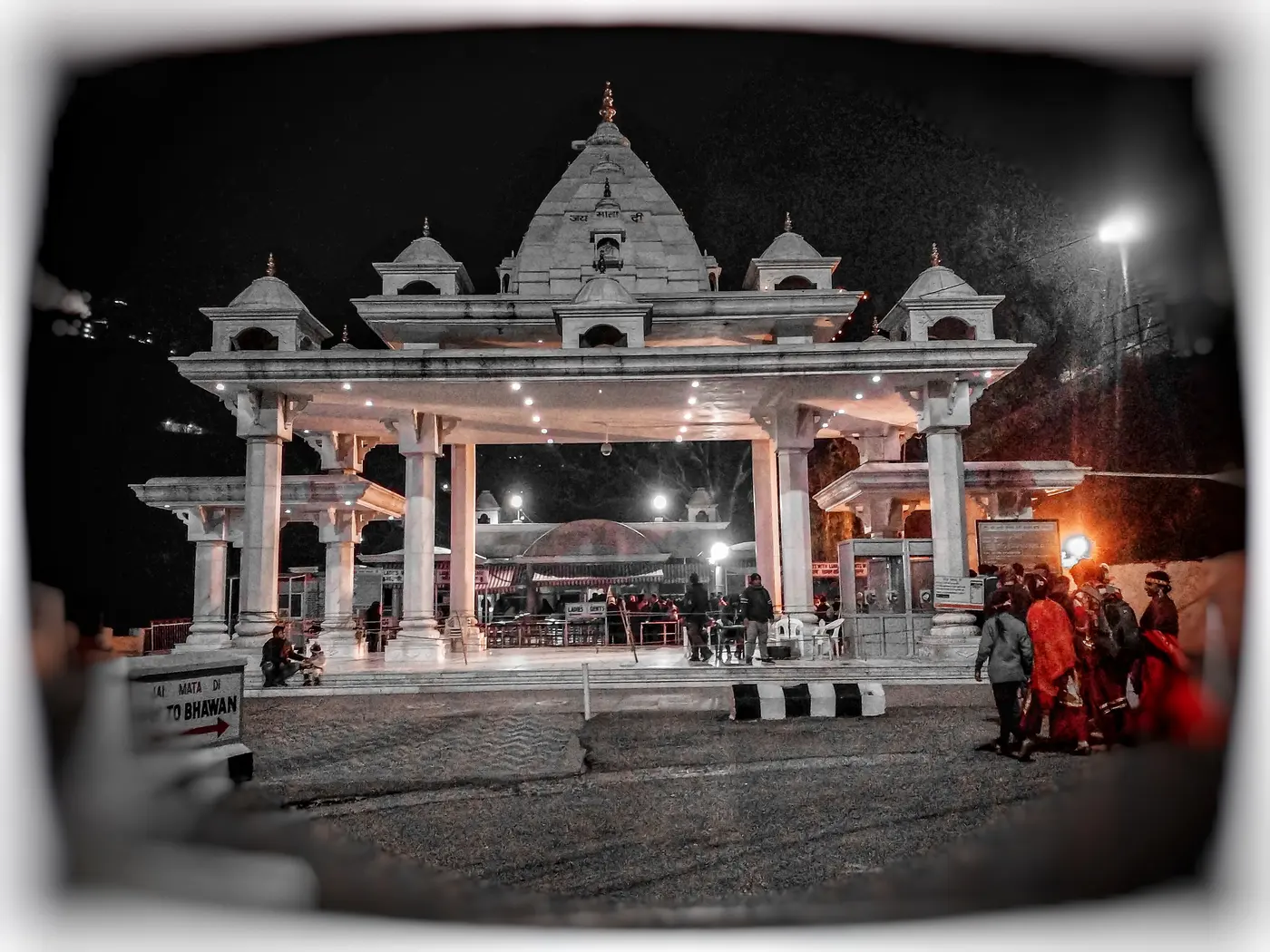 The Banganga checkpoint gate at the start of the Vaishno Devi trek, where yatris' registration slips are scanned