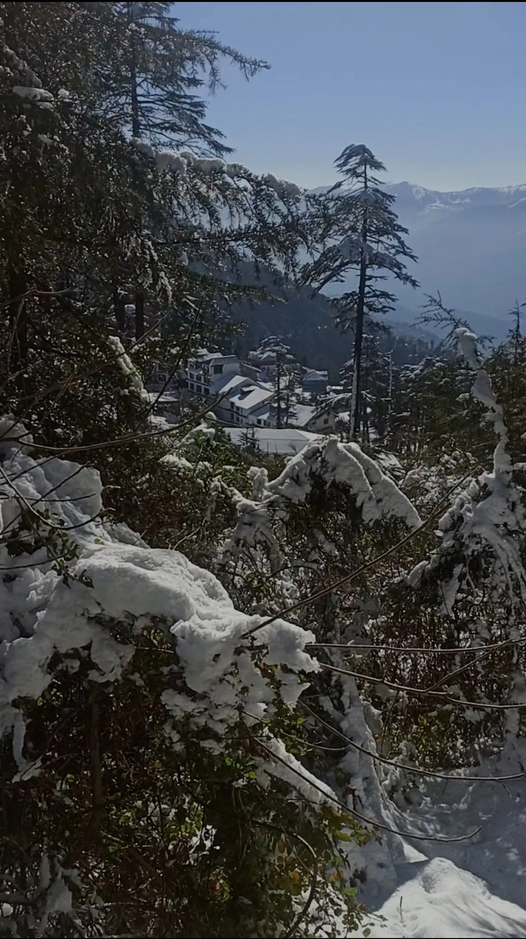 Snow-covered slopes at the Nathatop viewpoint above Sanasar, near Patnitop