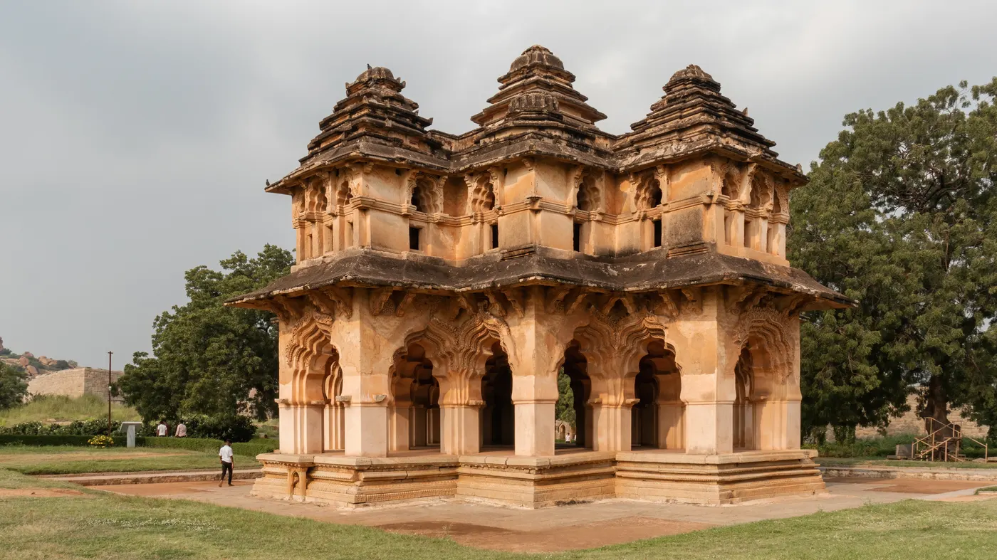 Lotus Mahal pavilion with its distinctive lotus-shaped arches, Hampi