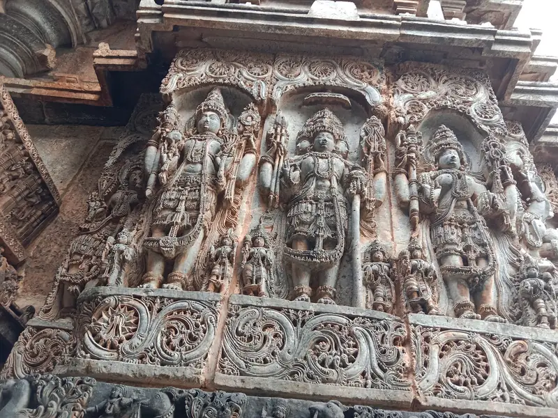 Carved Hoysala temple walls at Belur and Halebidu, Karnataka