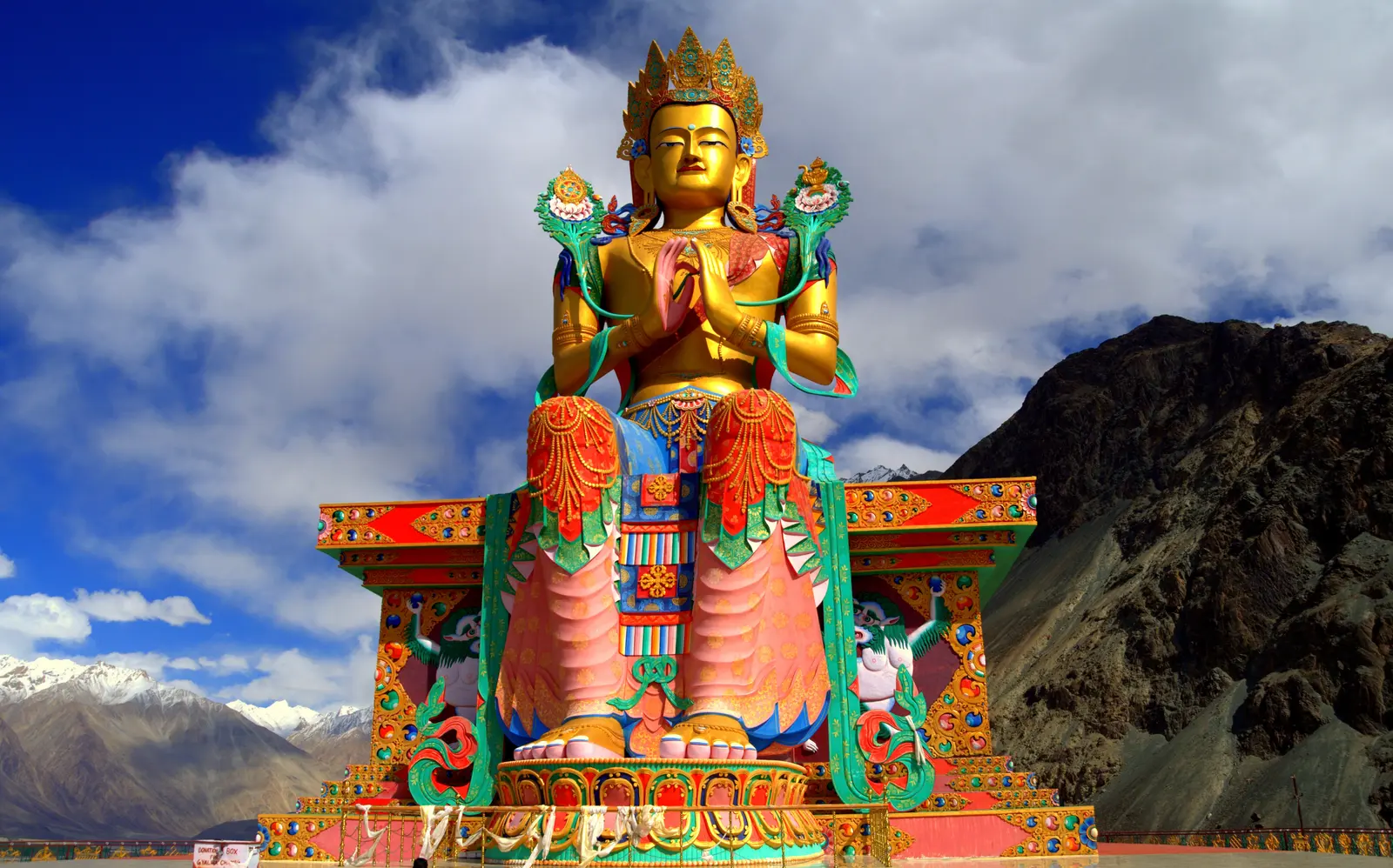 The 32-metre golden Maitreya Buddha statue at Diskit Monastery, Nubra Valley