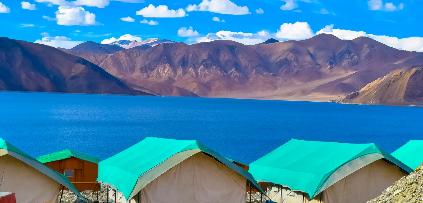 Tent camps on the shore of Pangong Tso