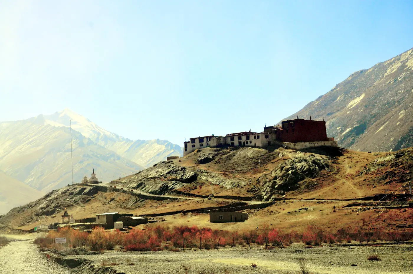 Rangdum's Gelugpa monastery on a rocky hillock overlooking the broad, treeless plain and glaciated peaks