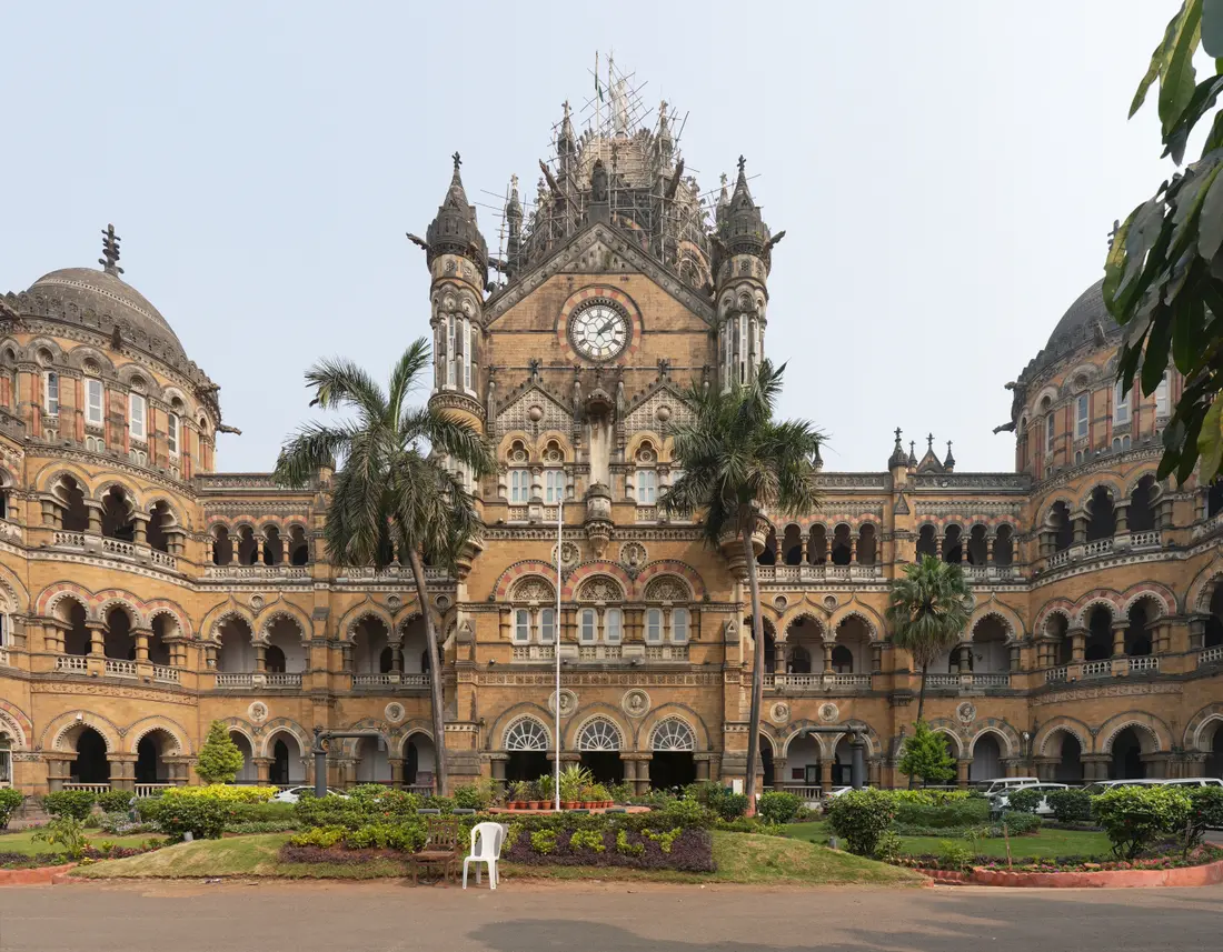 The Victorian Gothic facade of Chhatrapati Shivaji Maharaj Terminus (CSMT), Mumbai