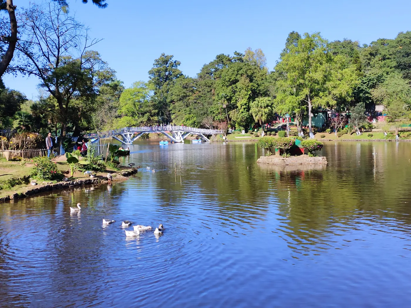 Ward's Lake in Shillong, with its colonial-era footbridge and garden paths