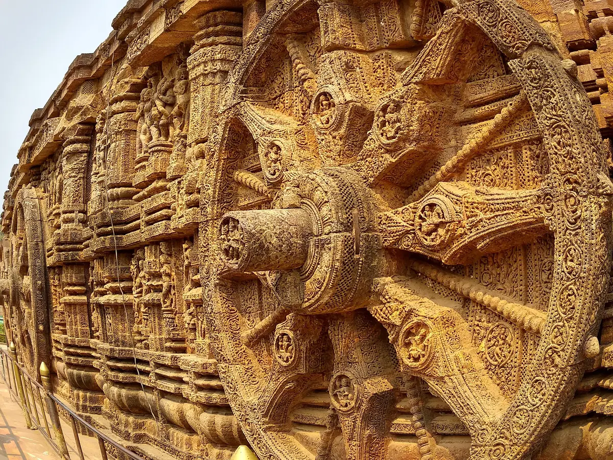 Carved stone wheel at the Konark Sun Temple