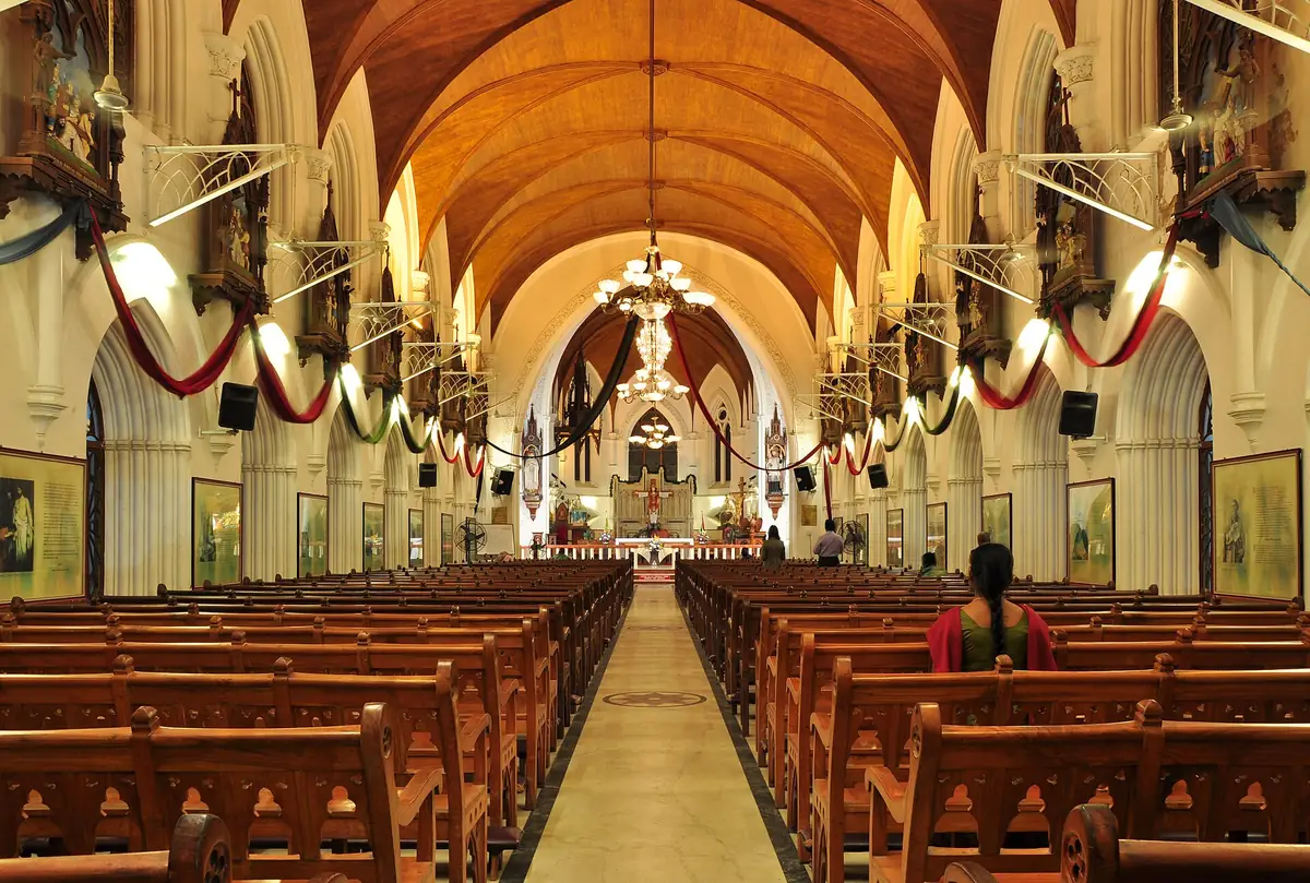 White neo-Gothic San Thome Basilica, Chennai