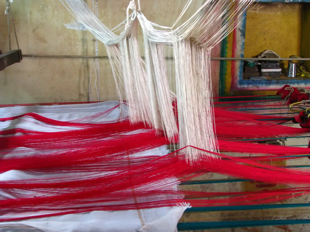 Silk weaving on a loom in Kanchipuram