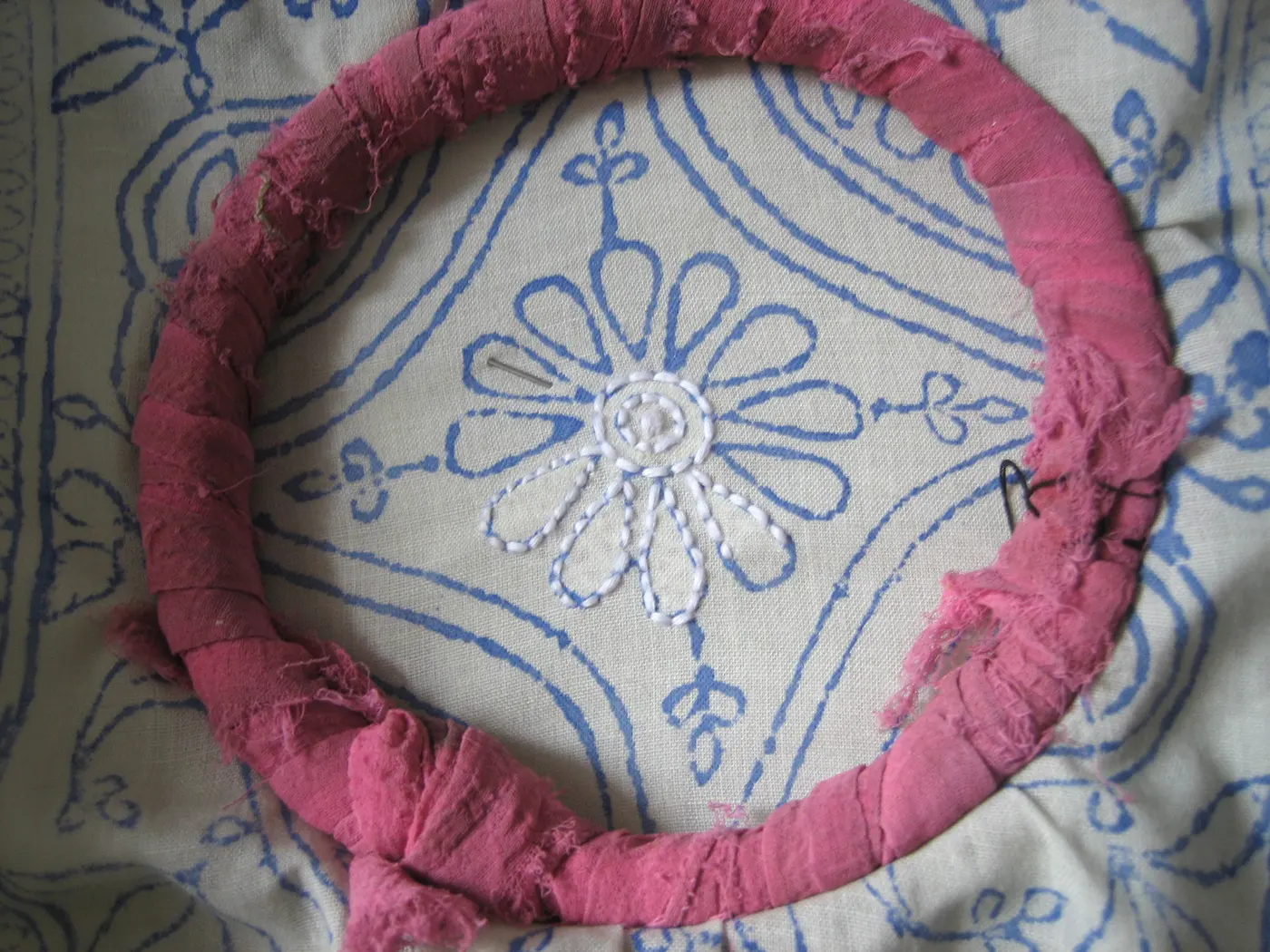 Fine white chikankari embroidery on fabric, Lucknow