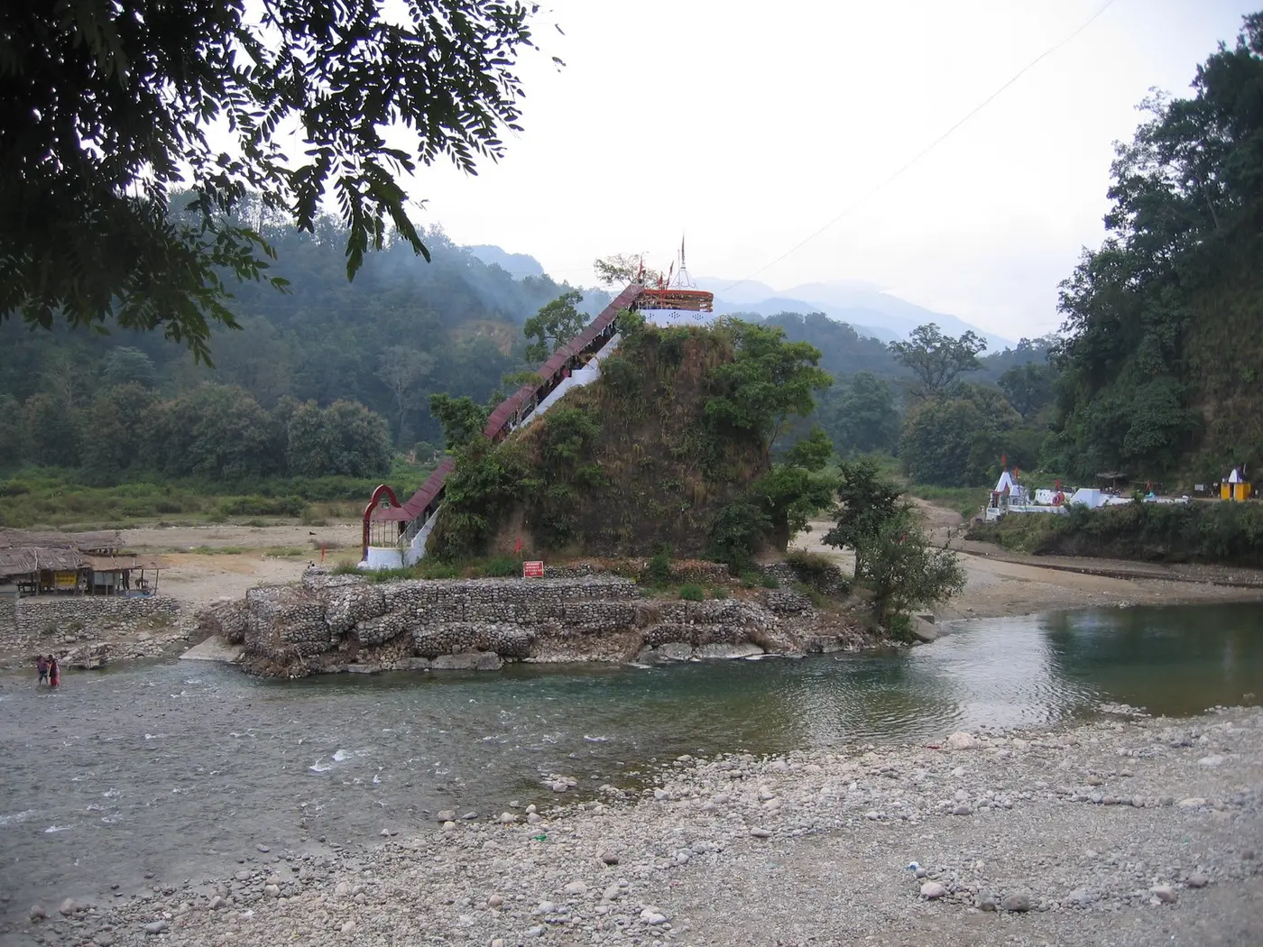 Garjiya Devi Temple perched on a rock outcrop in the Kosi River near Ramnagar, Jim Corbett