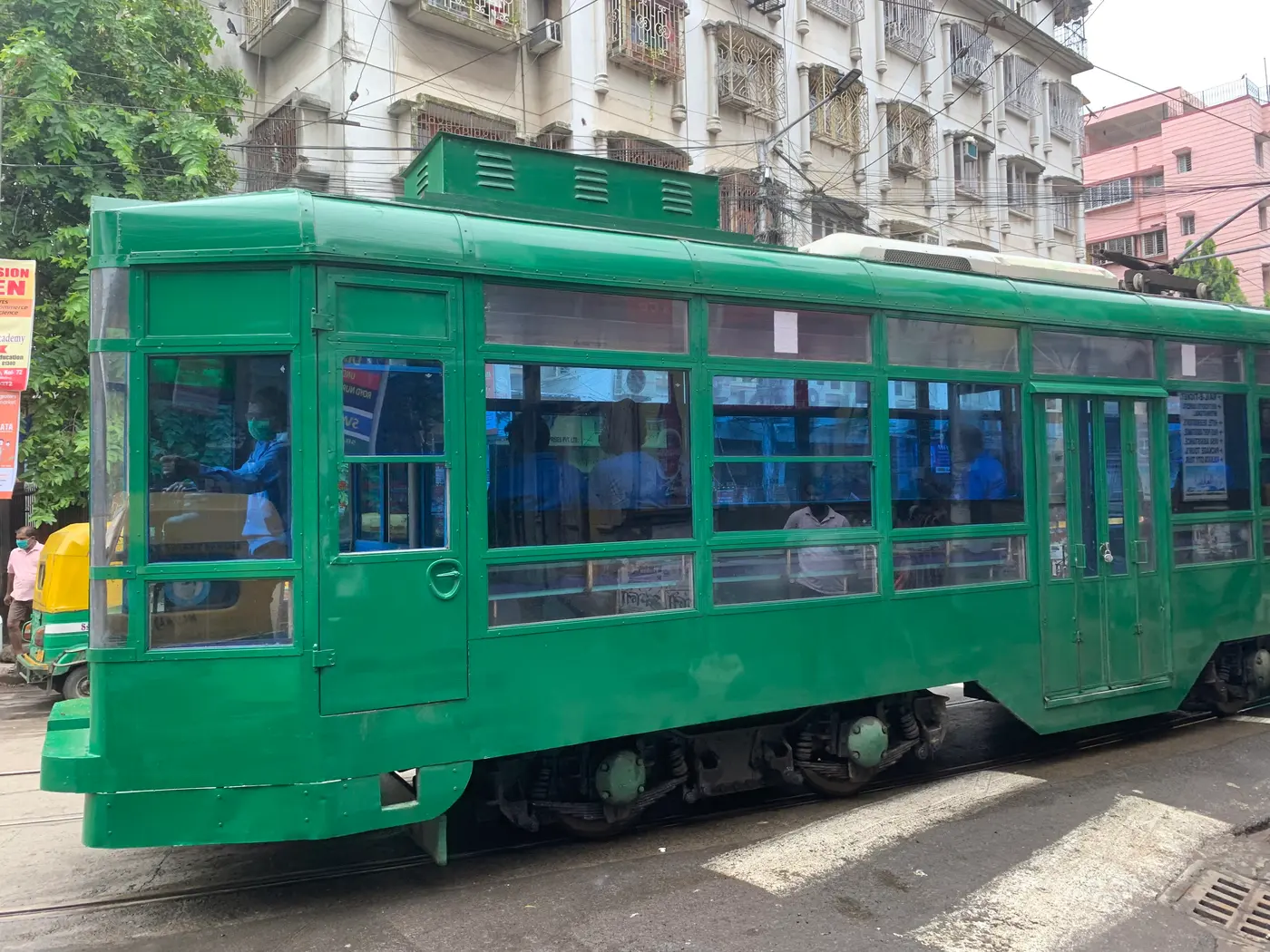 A heritage tram on a Kolkata street