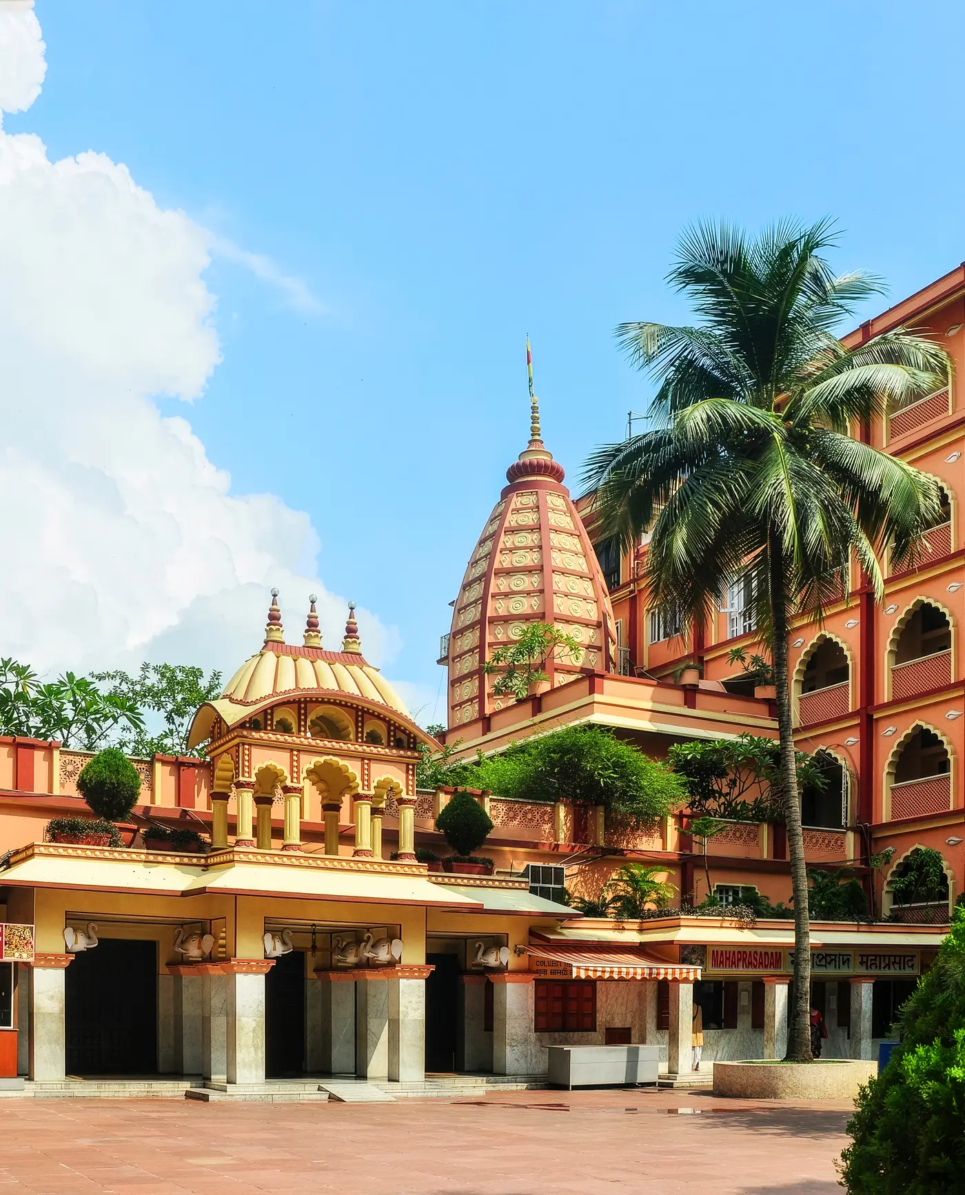 ISKCON Mayapur's ornate Sri Krishna temple building with its gilded spires, Nadia district, West Bengal