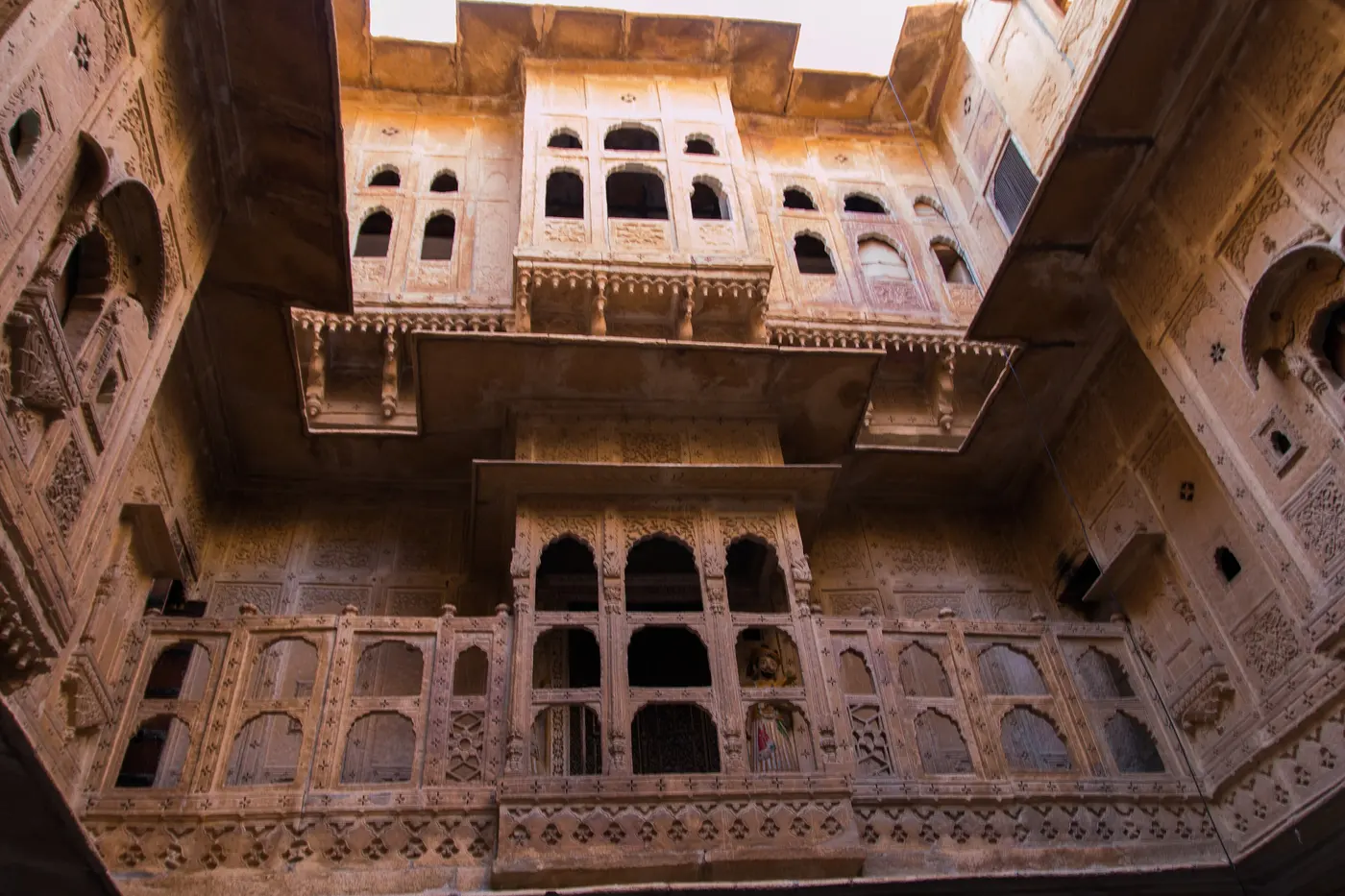 Nathmal ki Haveli's ornately carved sandstone facade in Jaisalmer's old city