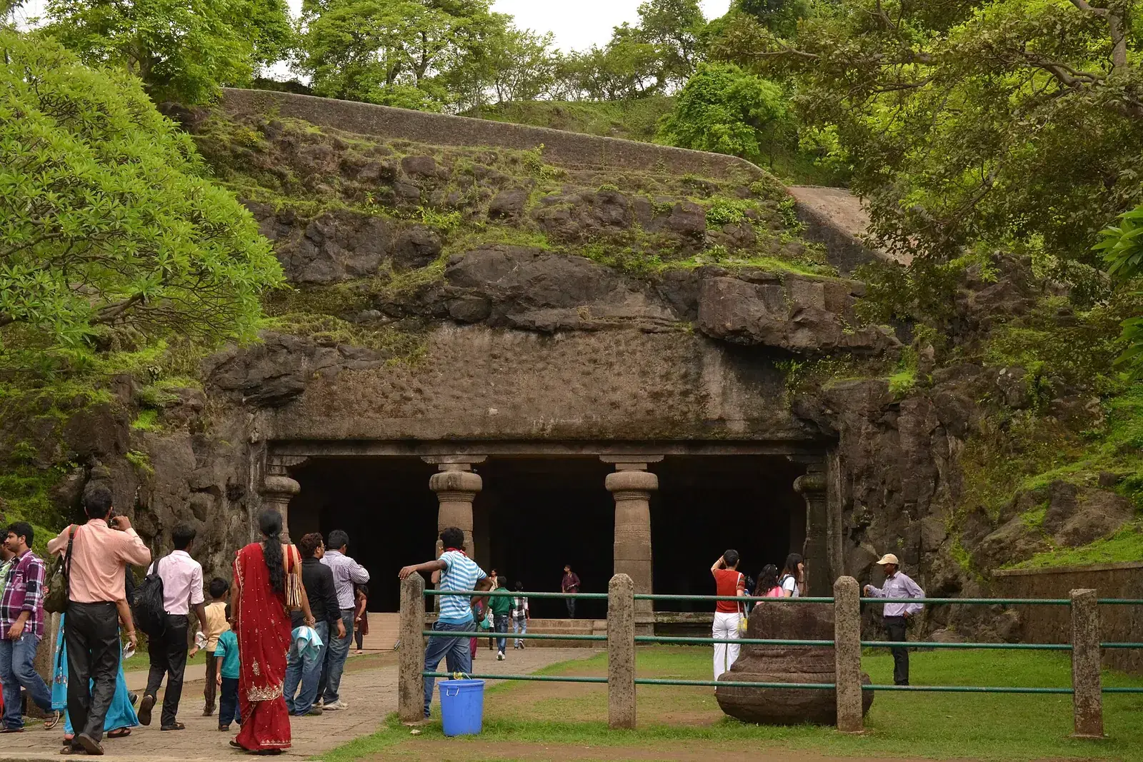 Visitors at the entrance to the main cave on Elephanta Island