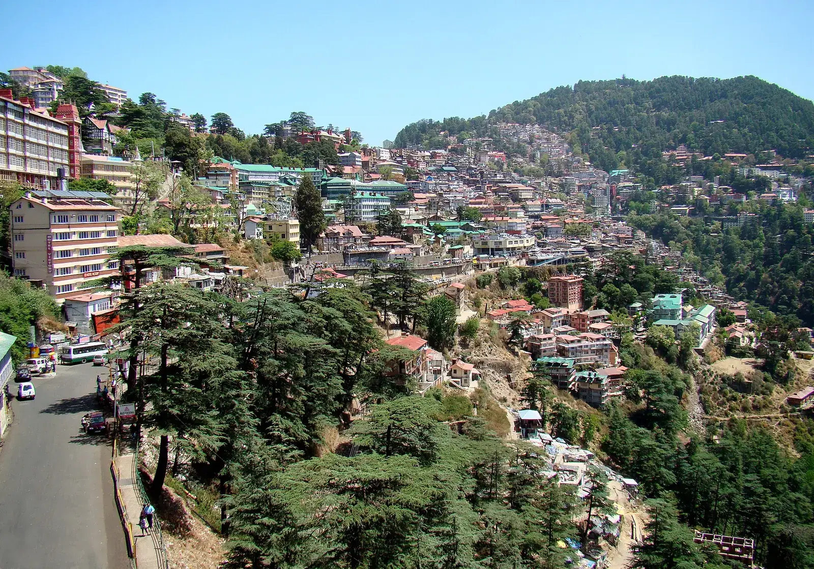 Shimla spread along its ridge, Himachal Pradesh