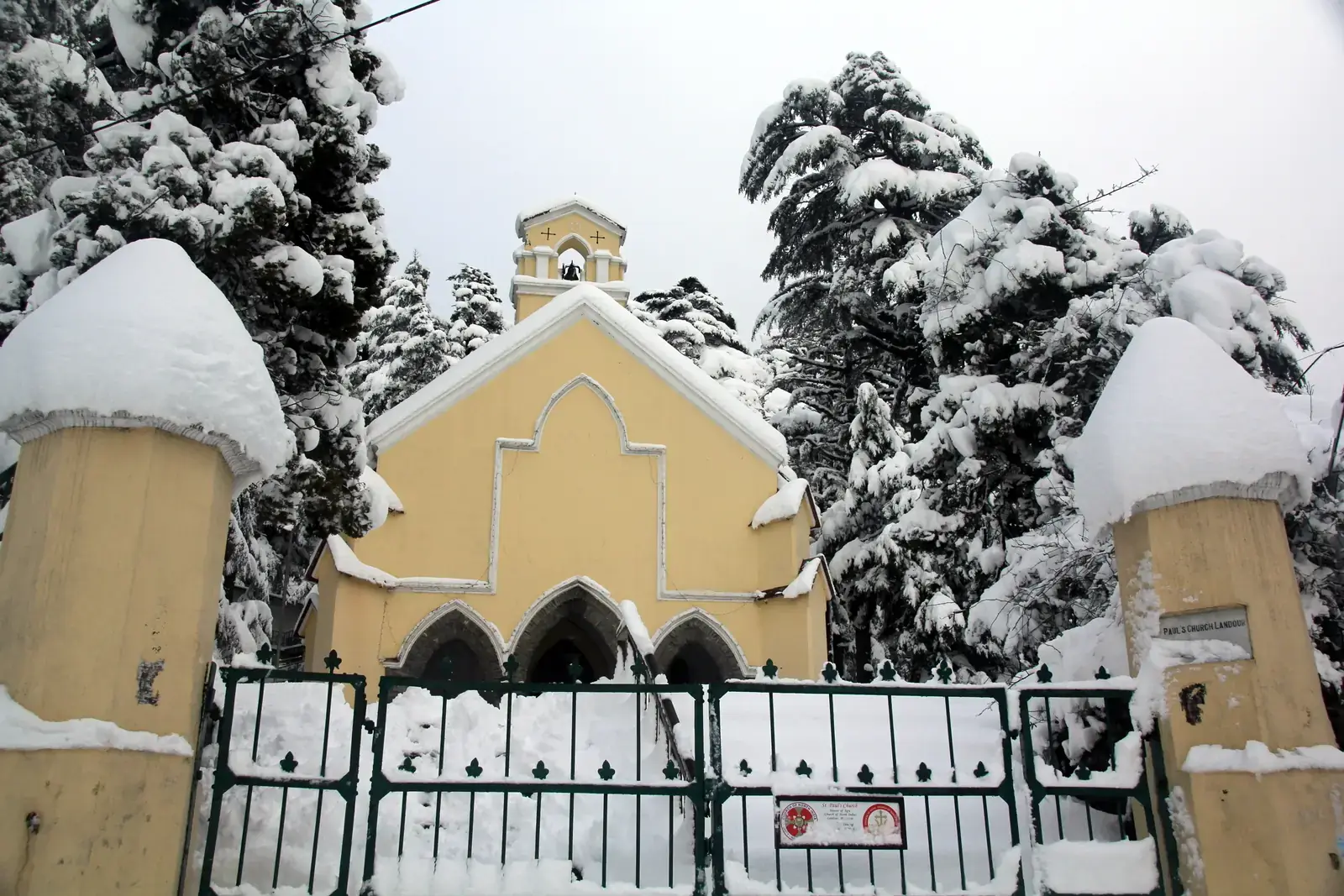Snow on a church in Mussoorie