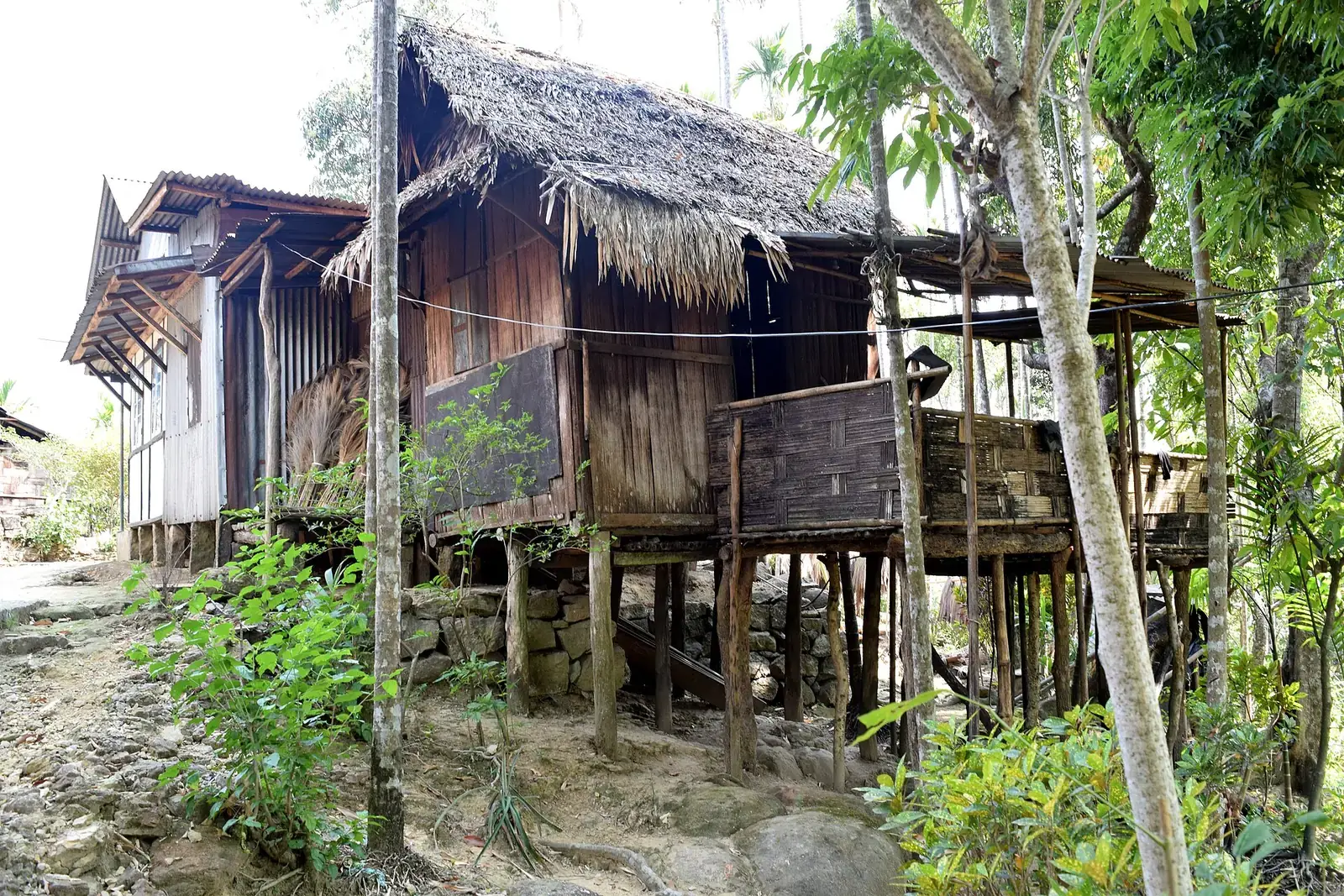 A traditional stilt house in Mawlynnong village, Meghalaya