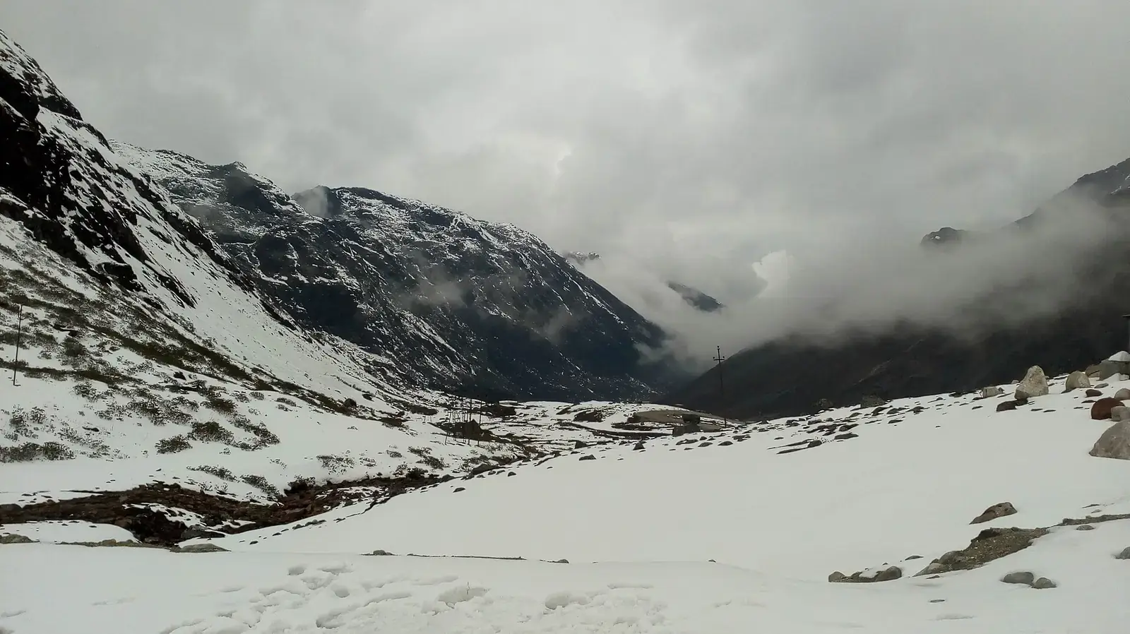Snow on the slopes at Sela Pass, Arunachal Pradesh