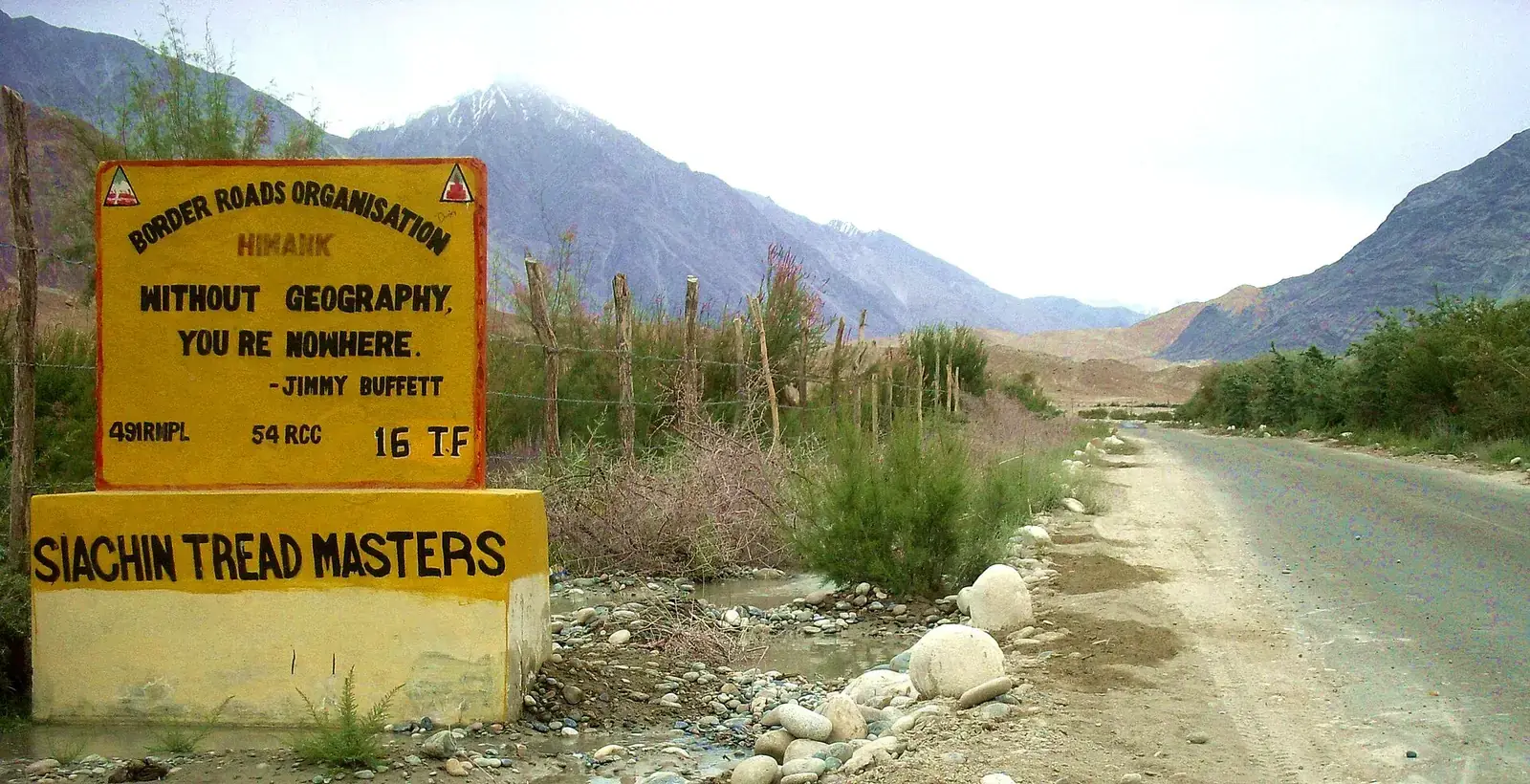 A Border Roads Organisation sign beside the road in the Nubra valley, Ladakh