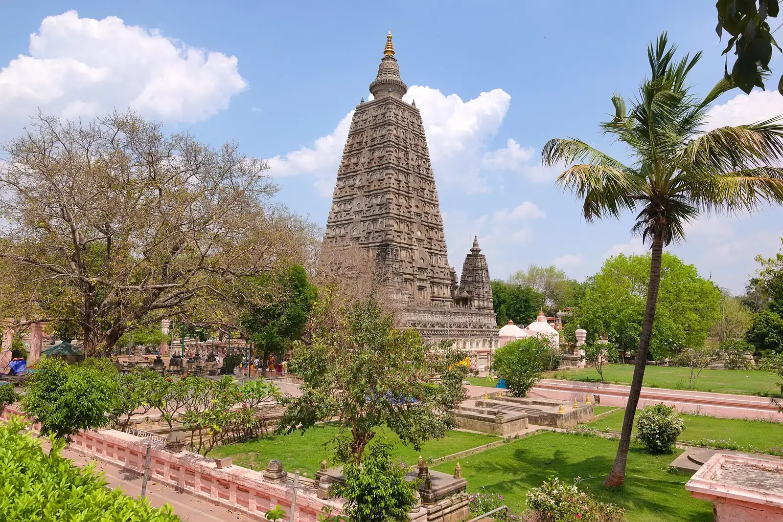The Mahabodhi Temple and its gardens at Bodh Gaya, Bihar