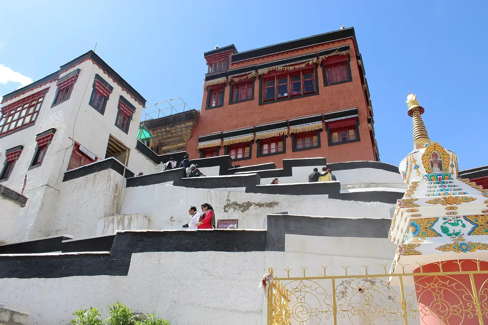 Whitewashed and red buildings of Thiksey Monastery, Ladakh
