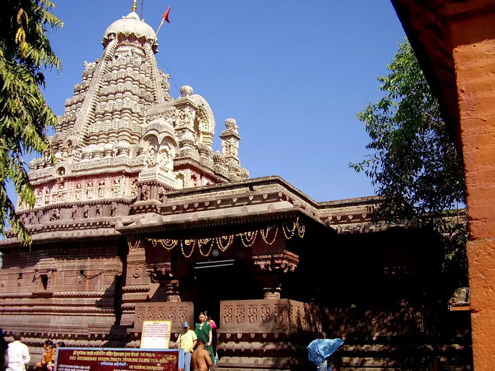 The red-stone Grishneshwar Temple at Verul, near Ellora, Maharashtra