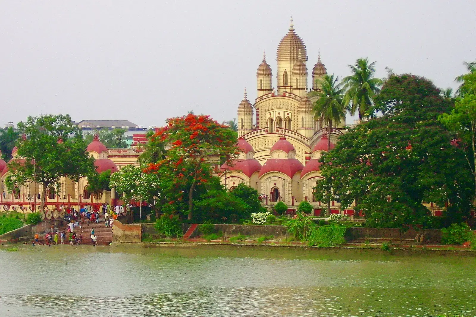 Dakshineswar Kali Temple seen across the water, near Kolkata